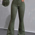 Women's High Rise Green Flare Leg Jeans - Stretchy Denim for Casual Style   OAXG Army Green / XS