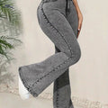 Women's High-Rise Stretch Flare Leg Jeans - Snowflake Embellished   OAXG 