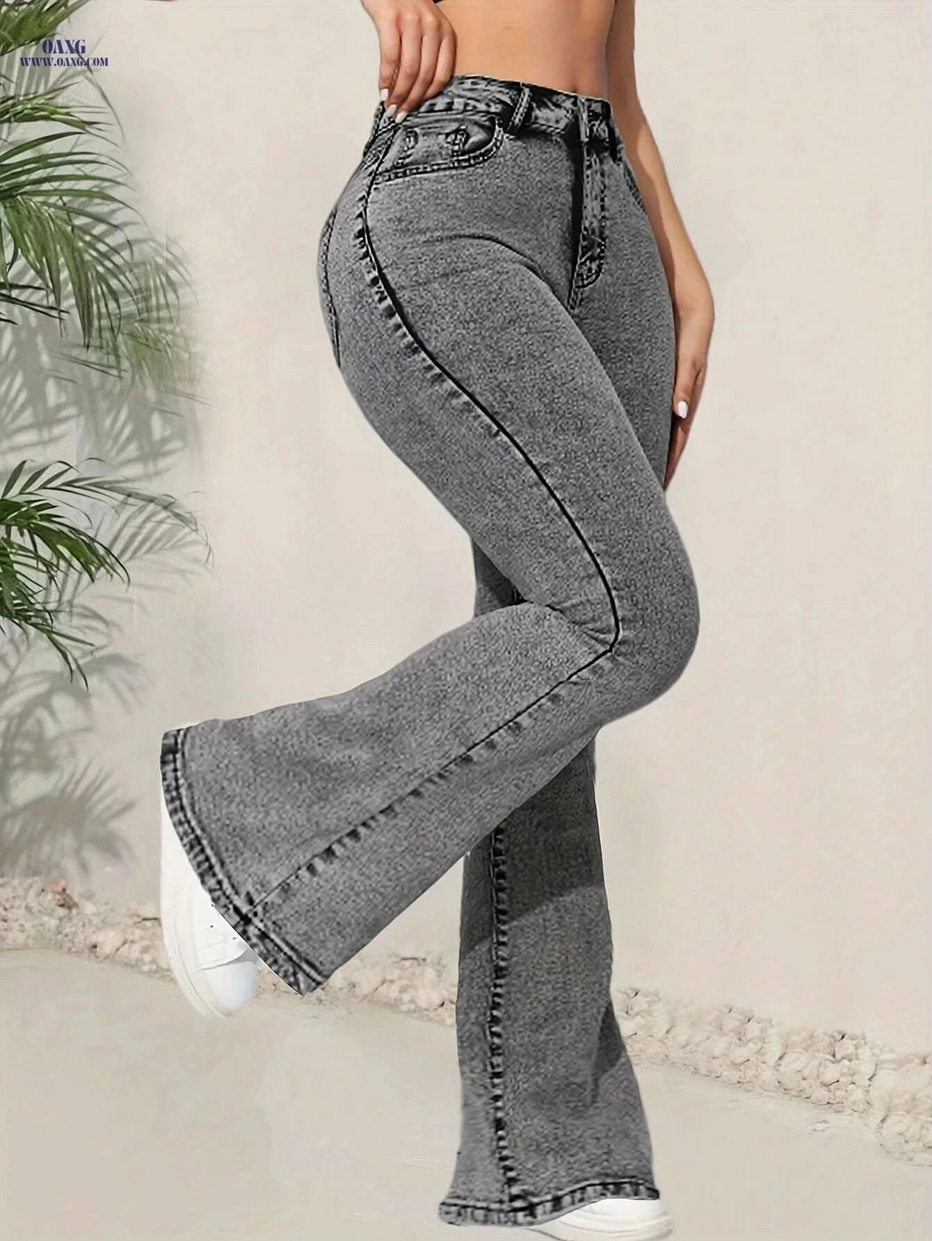 Women's High-Rise Stretch Flare Leg Jeans - Snowflake Embellished   OAXG Grey / XS