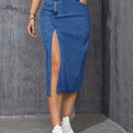 Women's High-Slit Denim Skirt - Casual Asymmetrical Fashion   OAXG 