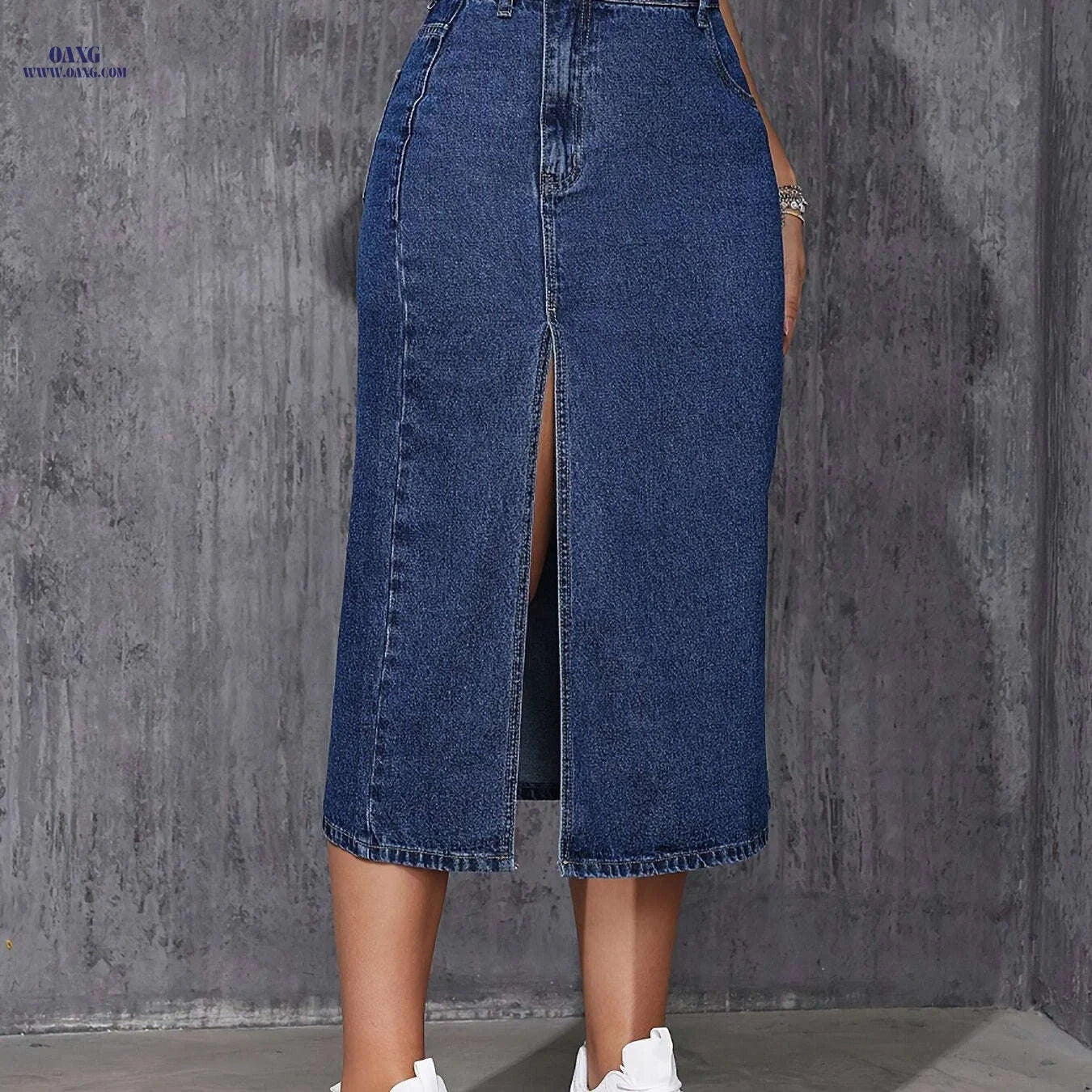 Women's High-Slit Denim Skirt - Casual Asymmetrical Fashion   OAXG 