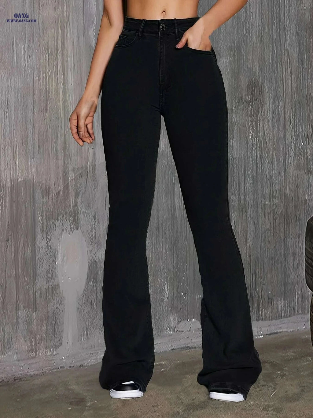Women's High-Stretch Black Flare Jeans - Elegant Design for All Occasions   OAXG Black / XS