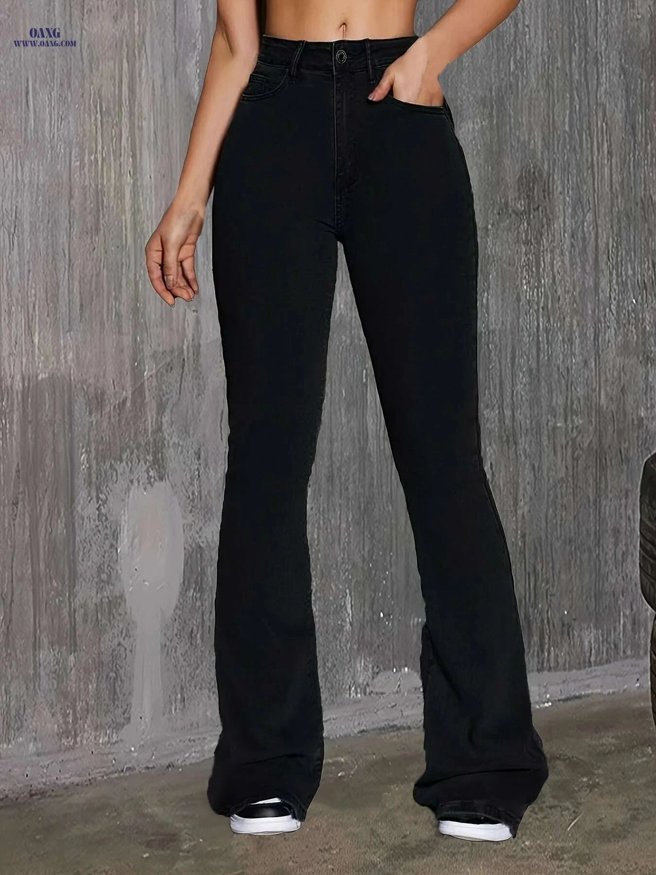 Women's High-Stretch Black Flare Jeans - Elegant Design for All Occasions   OAXG Black / XS