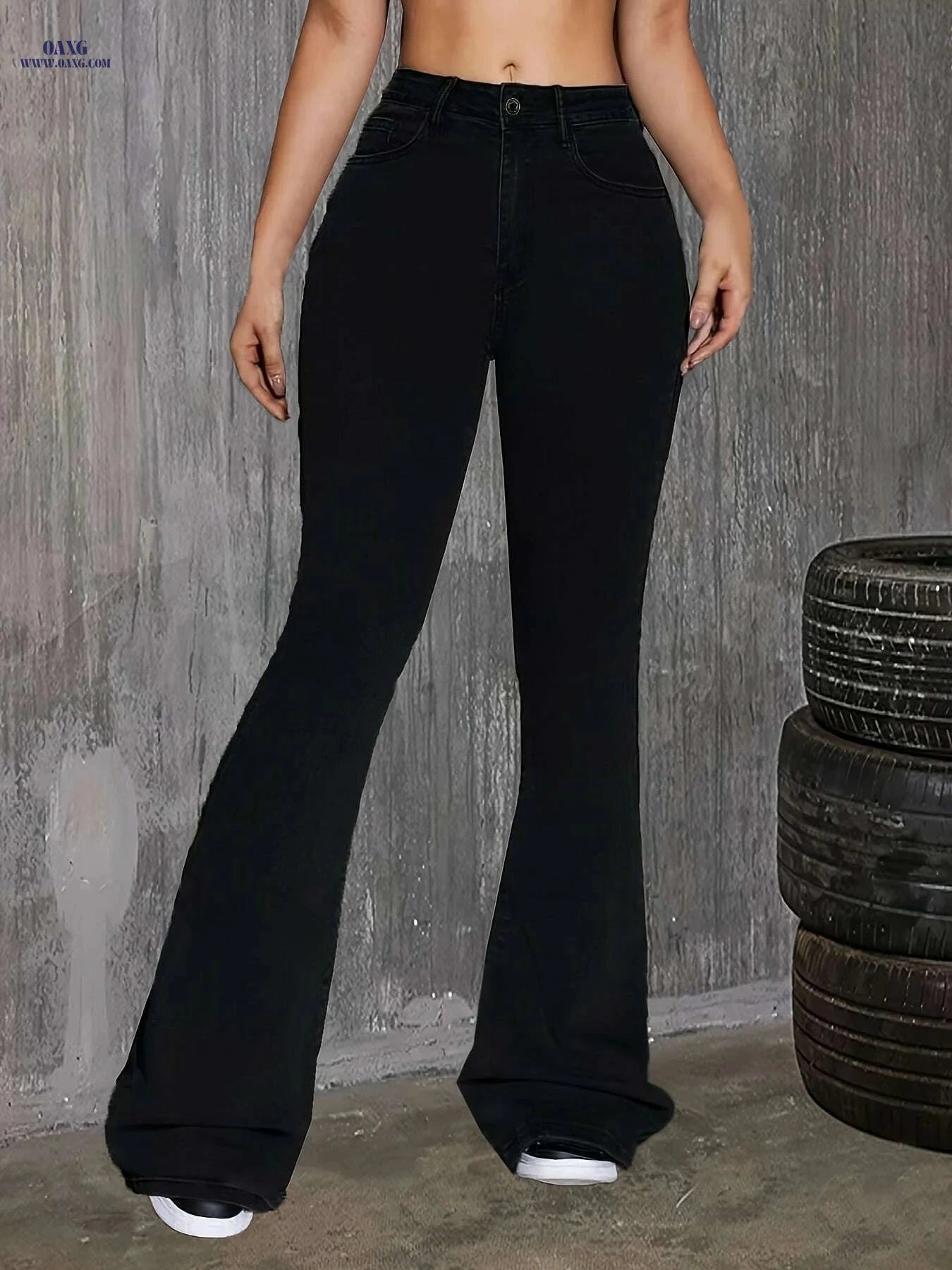 Women's High-Stretch Black Flare Jeans - Elegant Design for All Occasions   OAXG Black / XS