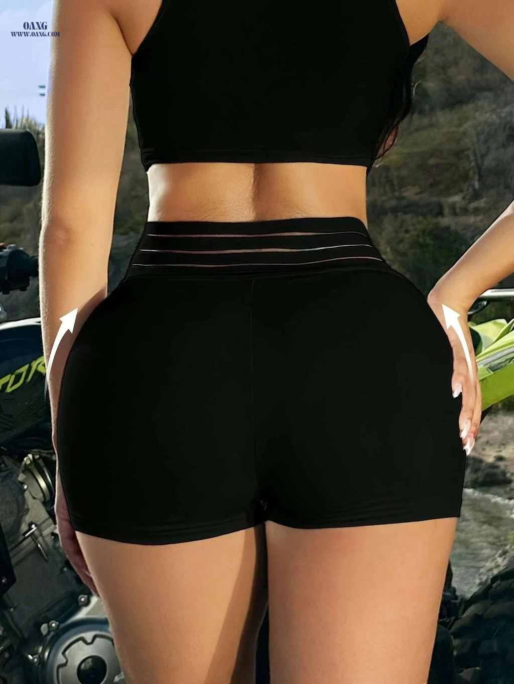 Women's High-Stretch Black Shorts - Comfortable Polyester, Casual Style   OAXG 
