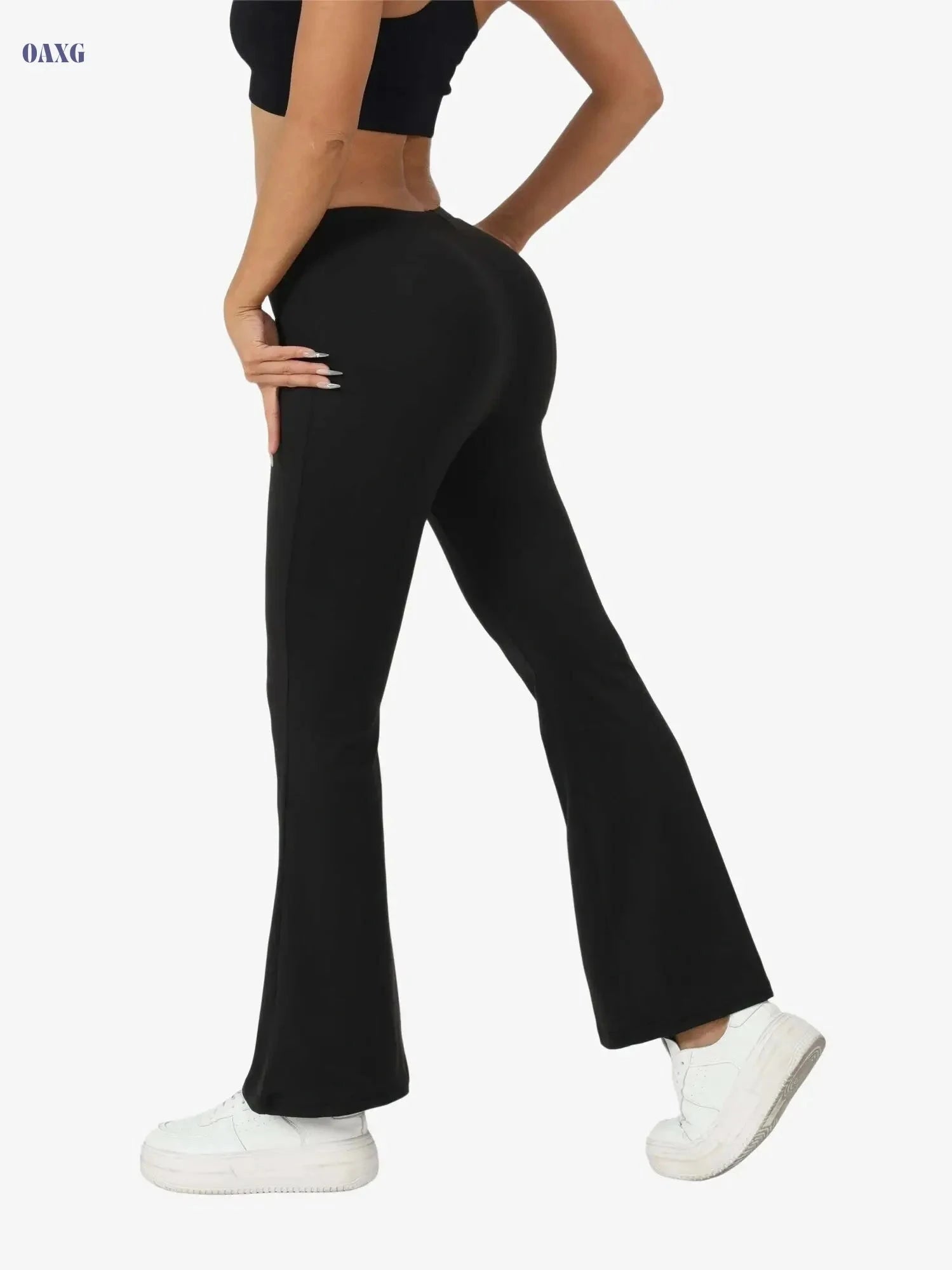 Women's High Stretch Casual Jogger Pants - Long Length, Solid Color   OAXG Black / S