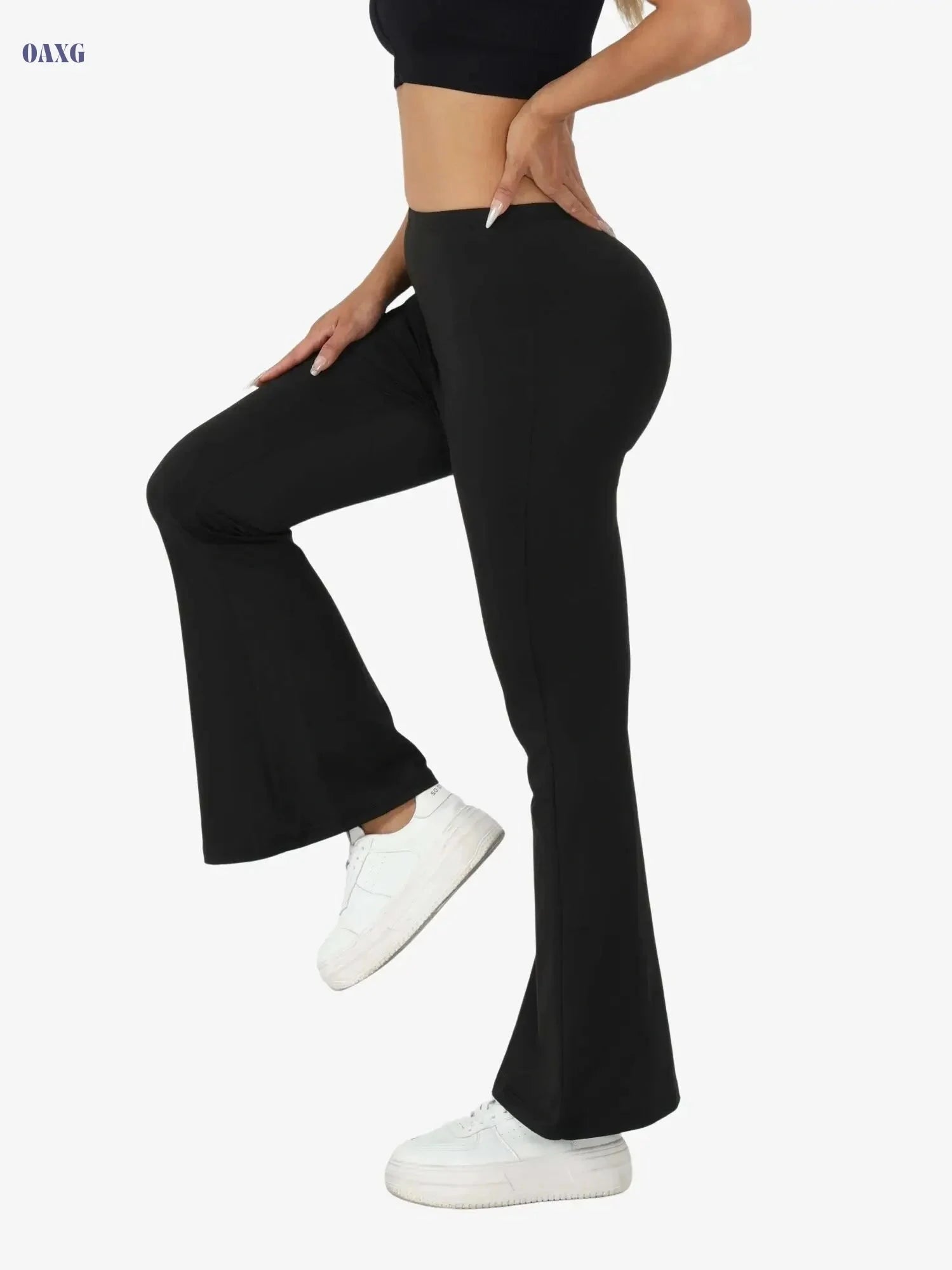 Women's High Stretch Casual Jogger Pants - Long Length, Solid Color   OAXG Black / S