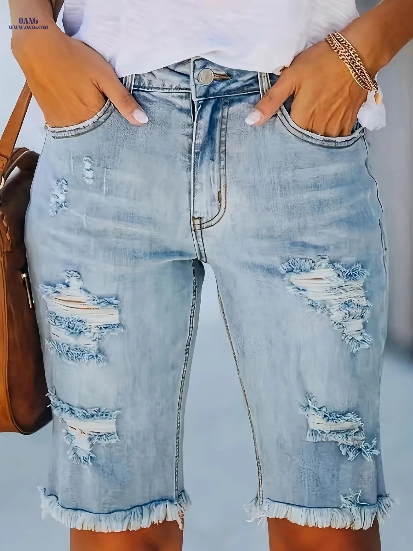 Women’s High-Stretch Ripped Denim Shorts for Casual Summer Style   OAXG 