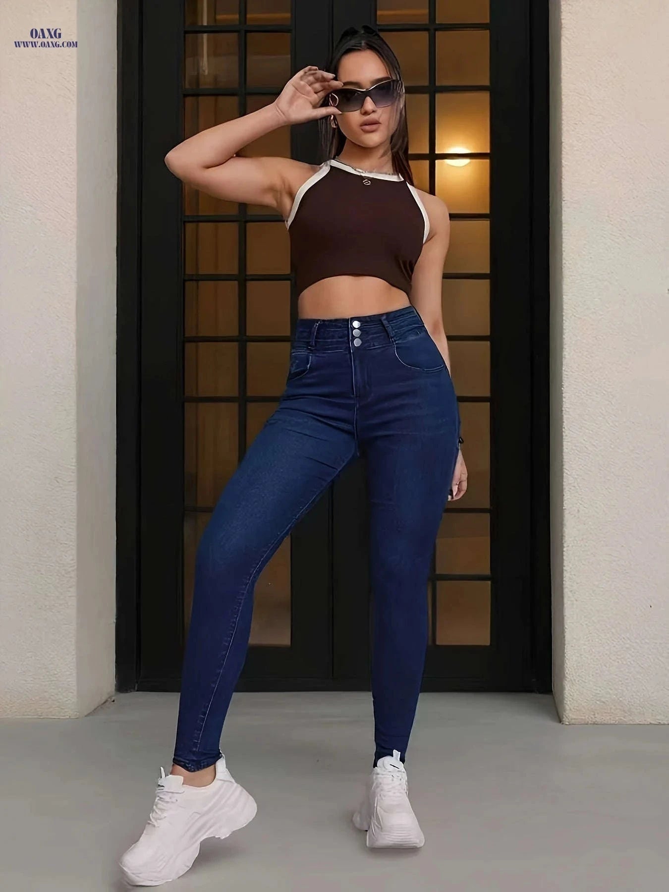 Women's High Stretch Skinny Jeans - All-Season Denim Fashion   OAXG Dark Blue / S