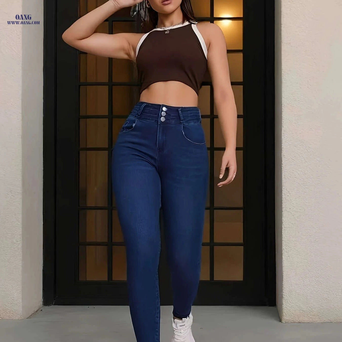 Women's High Stretch Skinny Jeans - All-Season Denim Fashion   OAXG Dark Blue / S