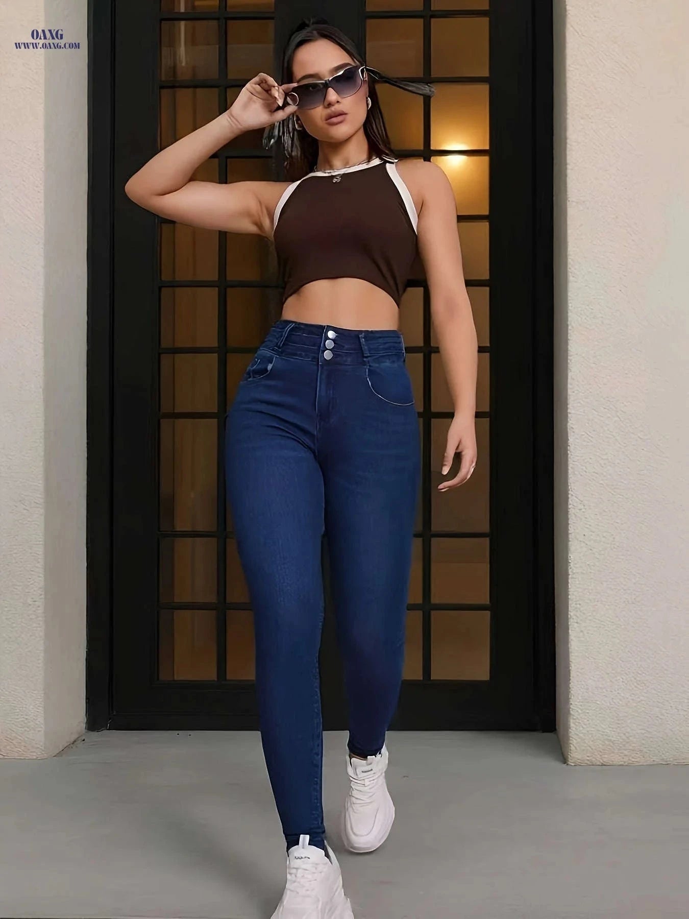 Women's High Stretch Skinny Jeans - All-Season Denim Fashion   OAXG Dark Blue / S