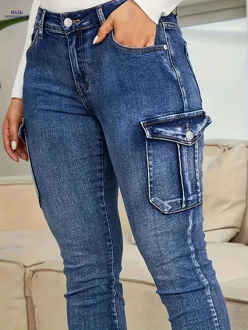 Women's High-Stretch Skinny Jeans - All-Season Slim-Fit with Pockets   OAXG 