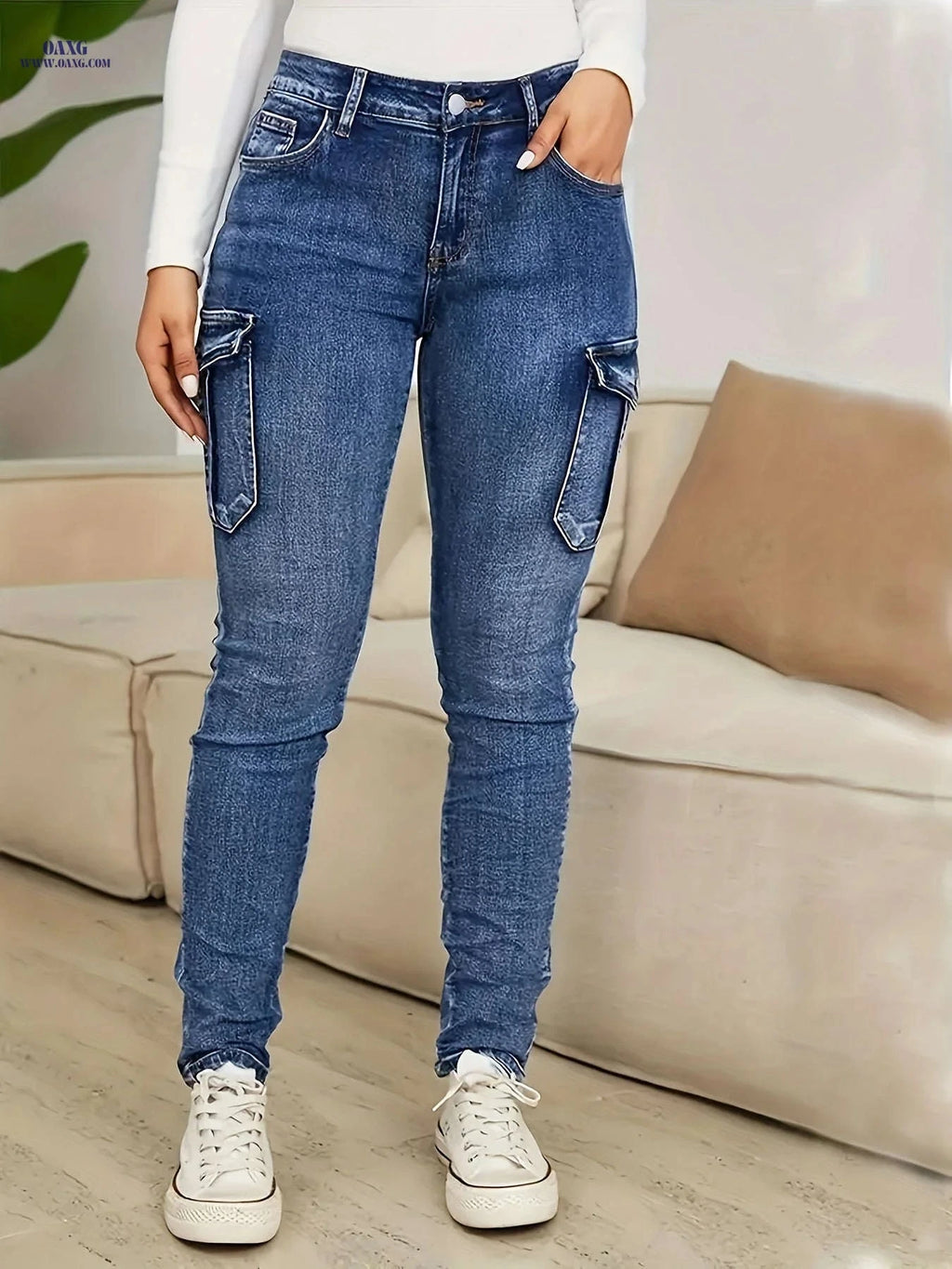 Women's High-Stretch Skinny Jeans - All-Season Slim-Fit with Pockets   OAXG Royal Blue / S