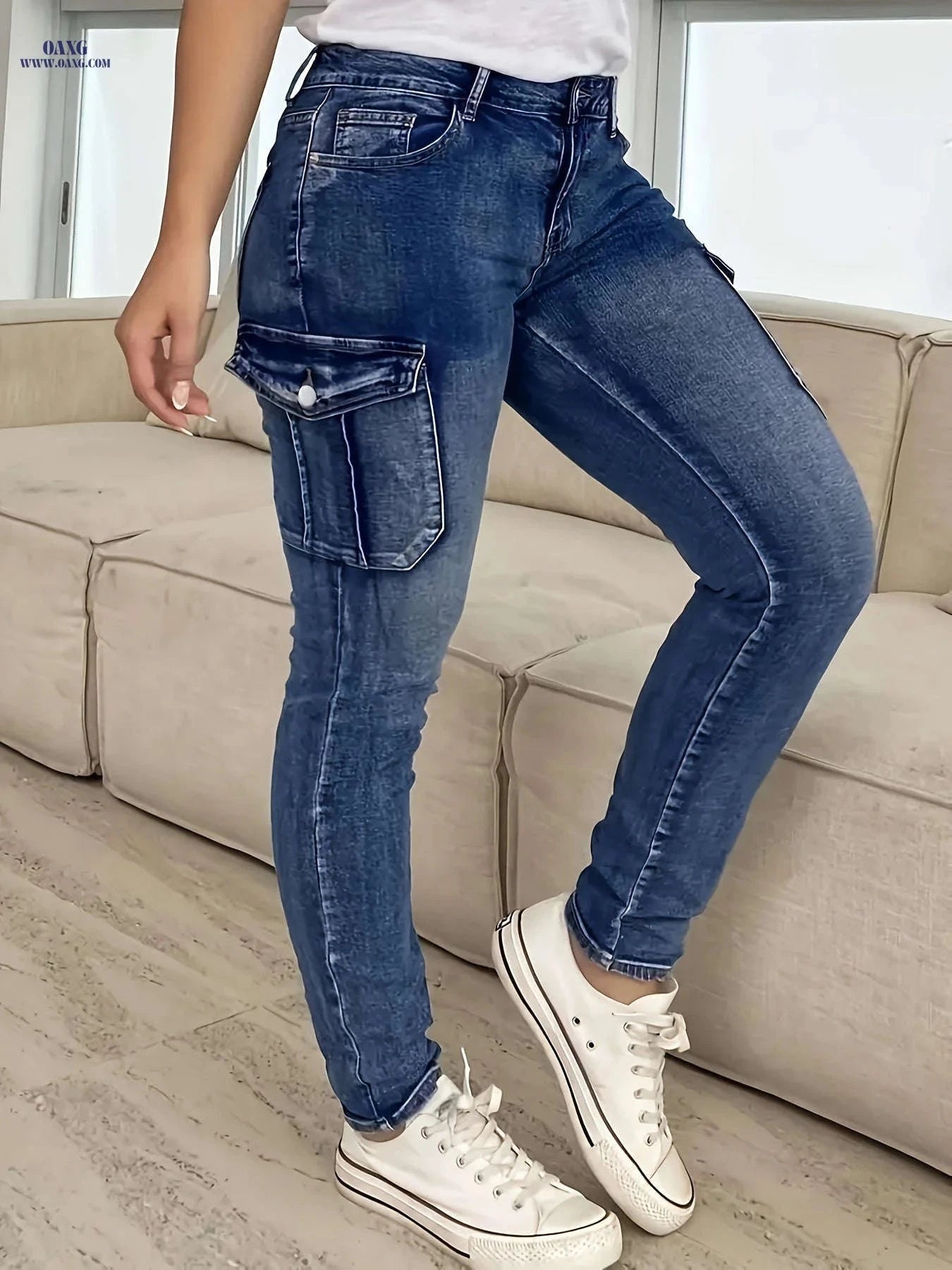 Women's High-Stretch Skinny Jeans - All-Season Slim-Fit with Pockets   OAXG Royal Blue / S
