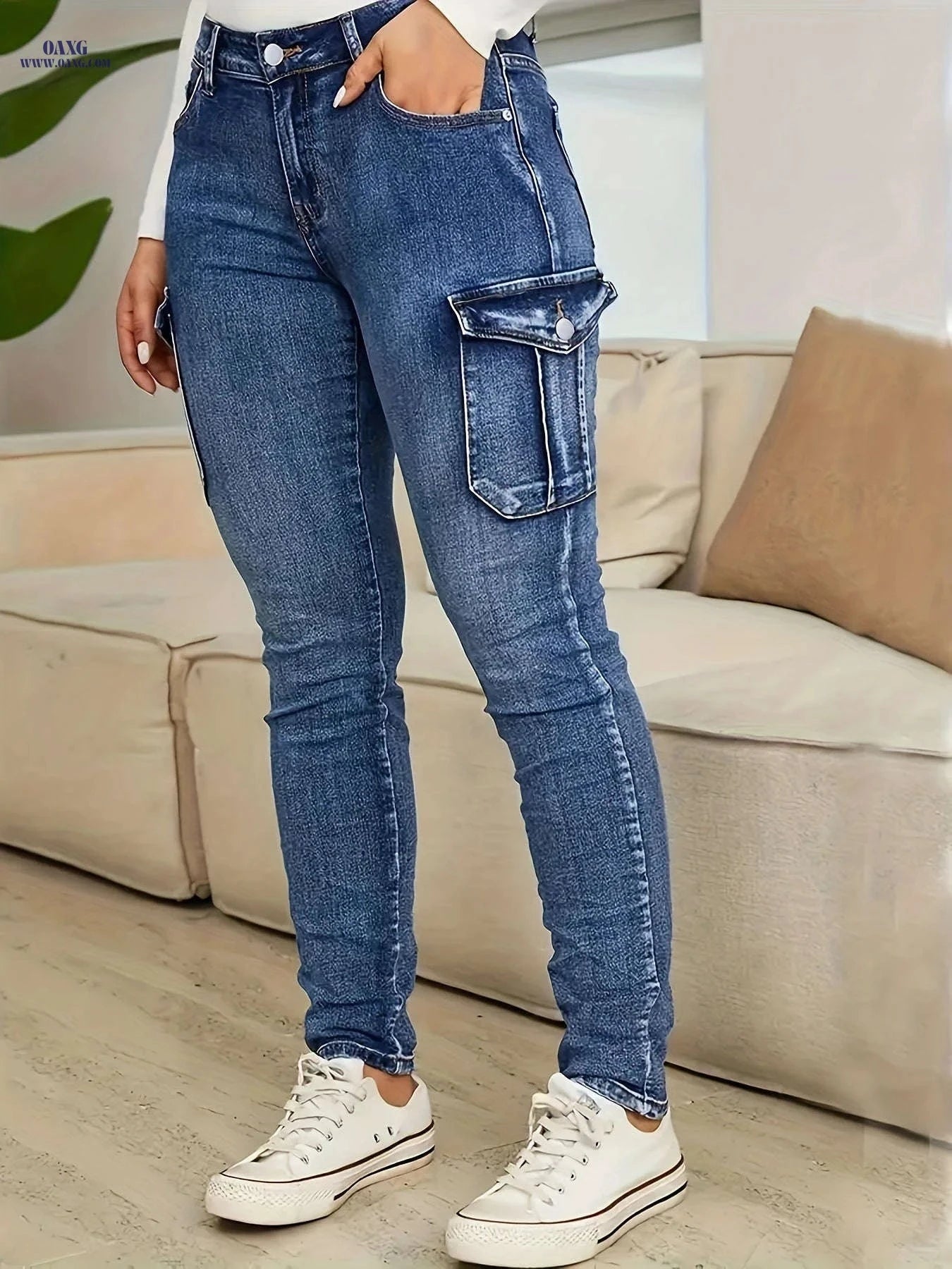 Women's High-Stretch Skinny Jeans - All-Season Slim-Fit with Pockets   OAXG Royal Blue / S