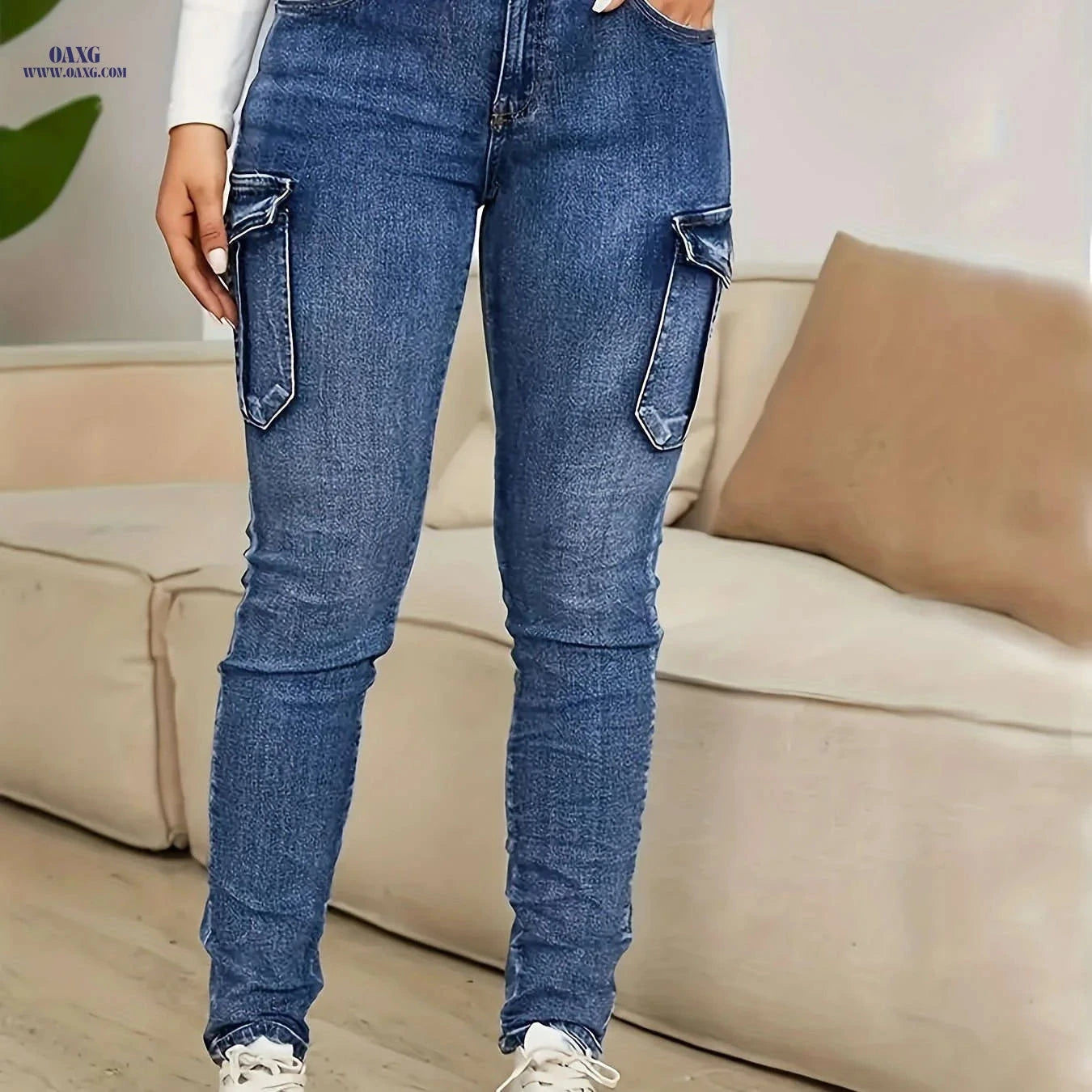 Women's High-Stretch Skinny Jeans - All-Season Slim-Fit with Pockets   OAXG Royal Blue / S