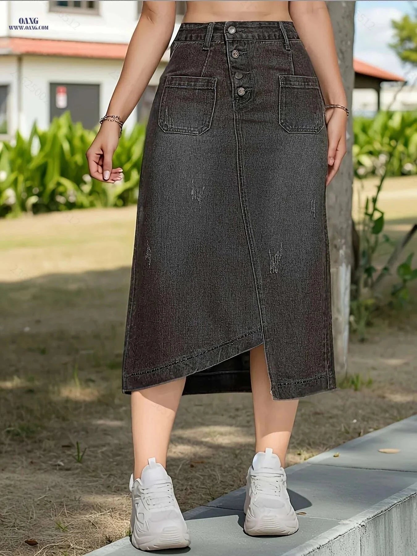 Women's High-Waist Asymmetrical Denim Skirt - Elegant Casual Wear   OAXG Black / XS
