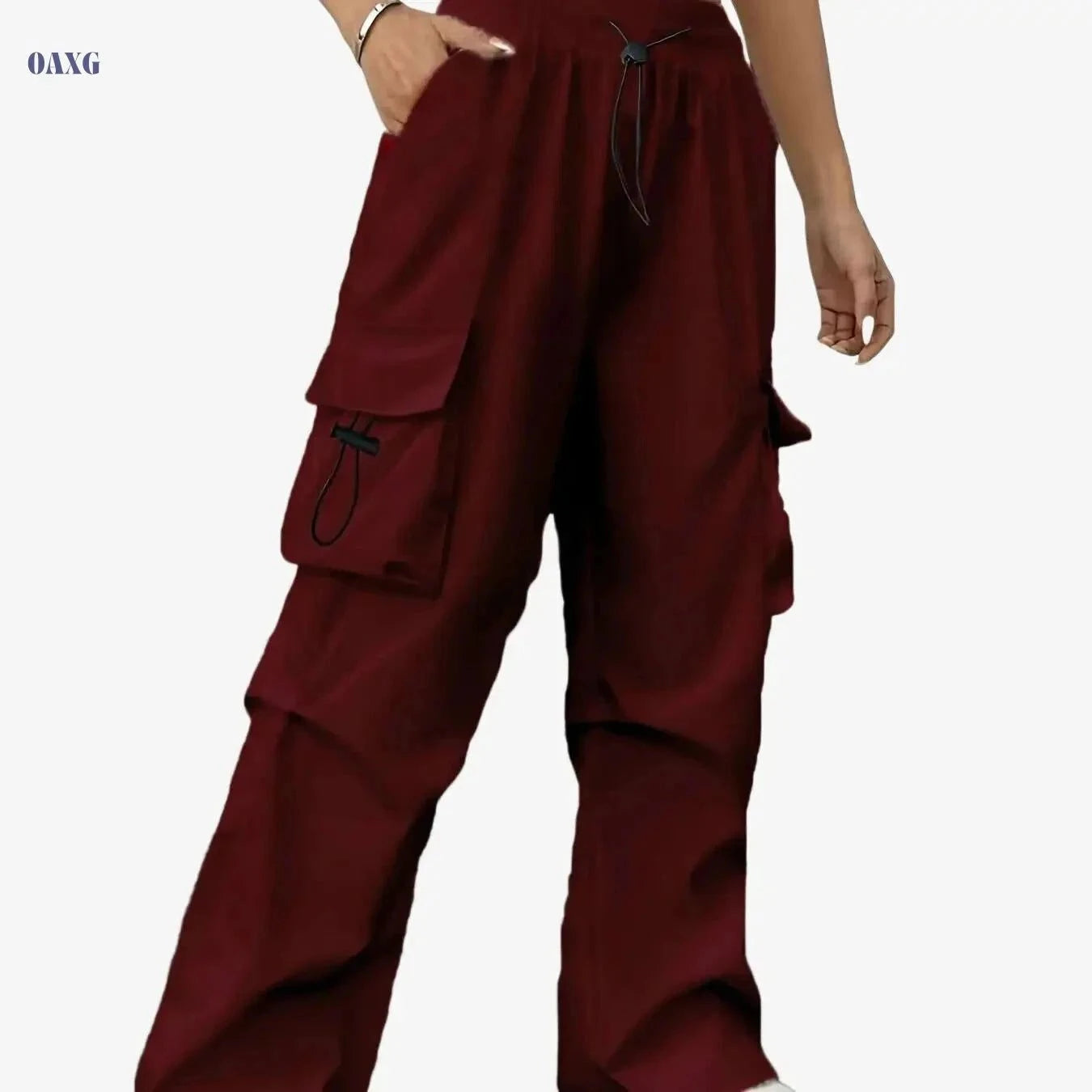 Women's High-Waist Cargo Pants - Vintage Style with Large Pockets   OAXG Black / S