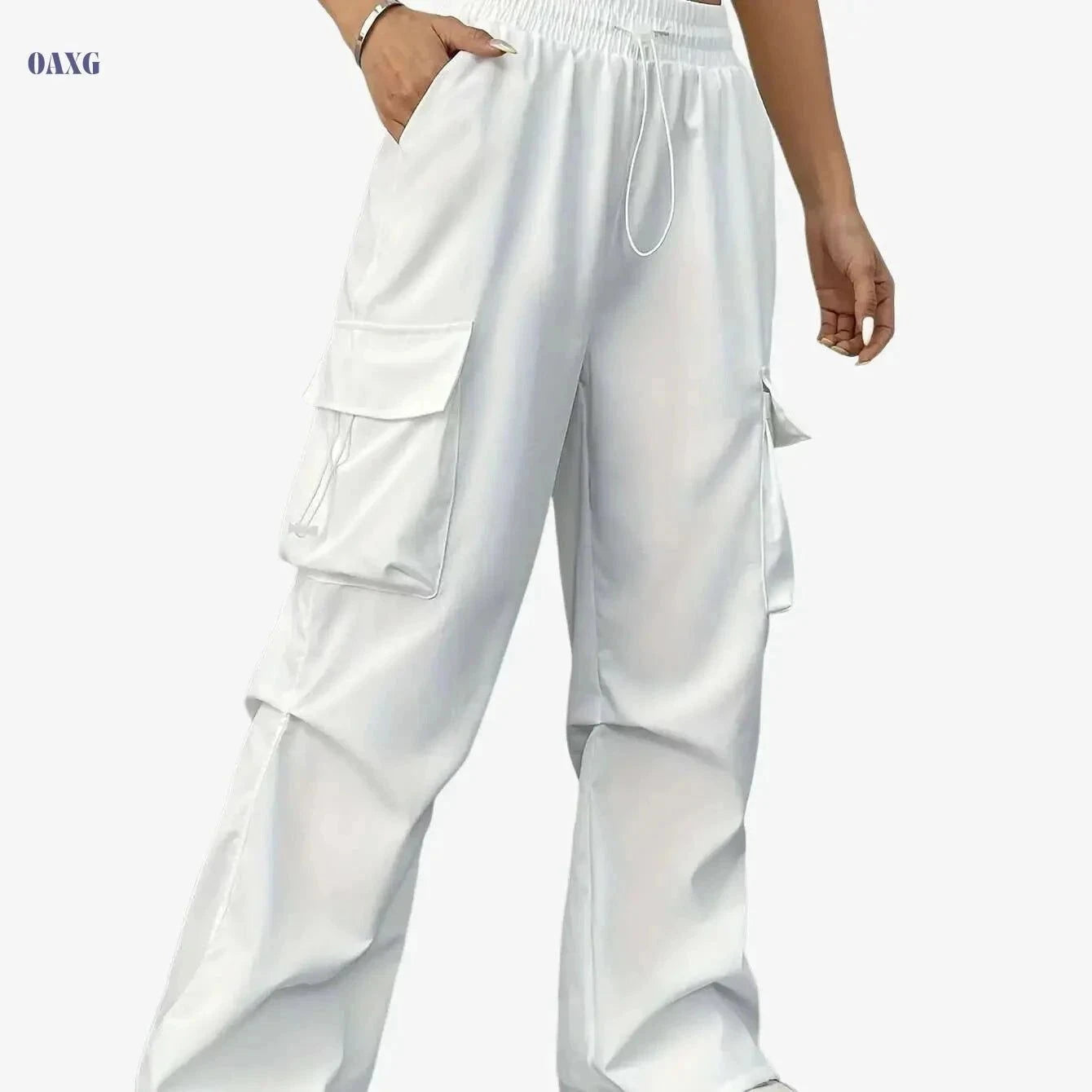 Women's High-Waist Cargo Pants - Vintage Style with Large Pockets   OAXG Black / S