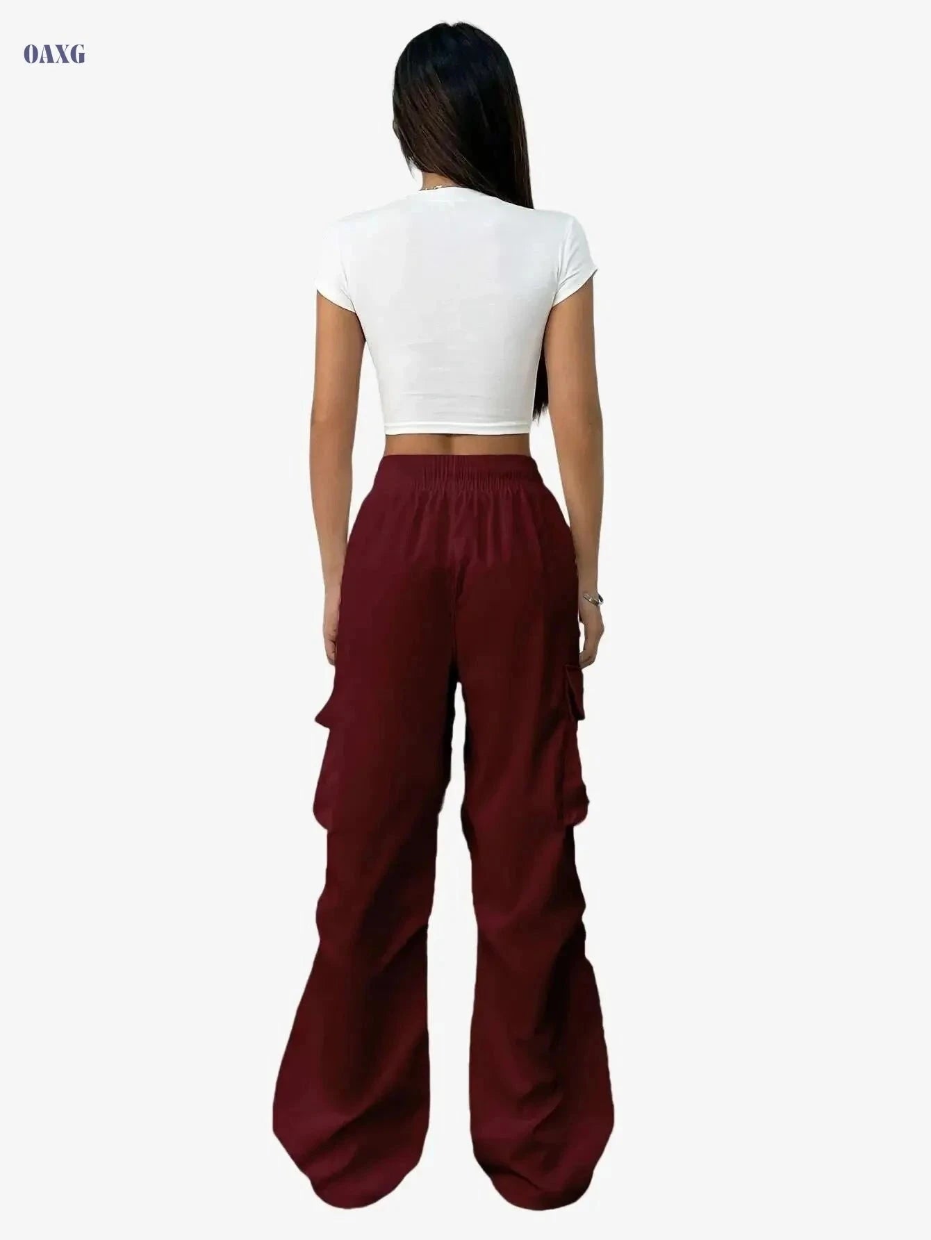 Women's High-Waist Cargo Pants - Vintage Style with Large Pockets   OAXG Black / S