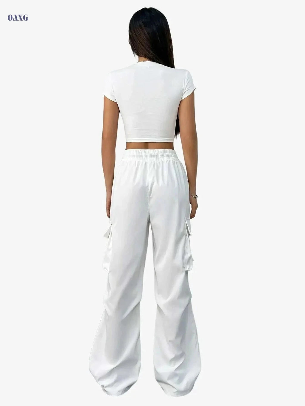 Women's High-Waist Cargo Pants - Vintage Style with Large Pockets   OAXG Black / S