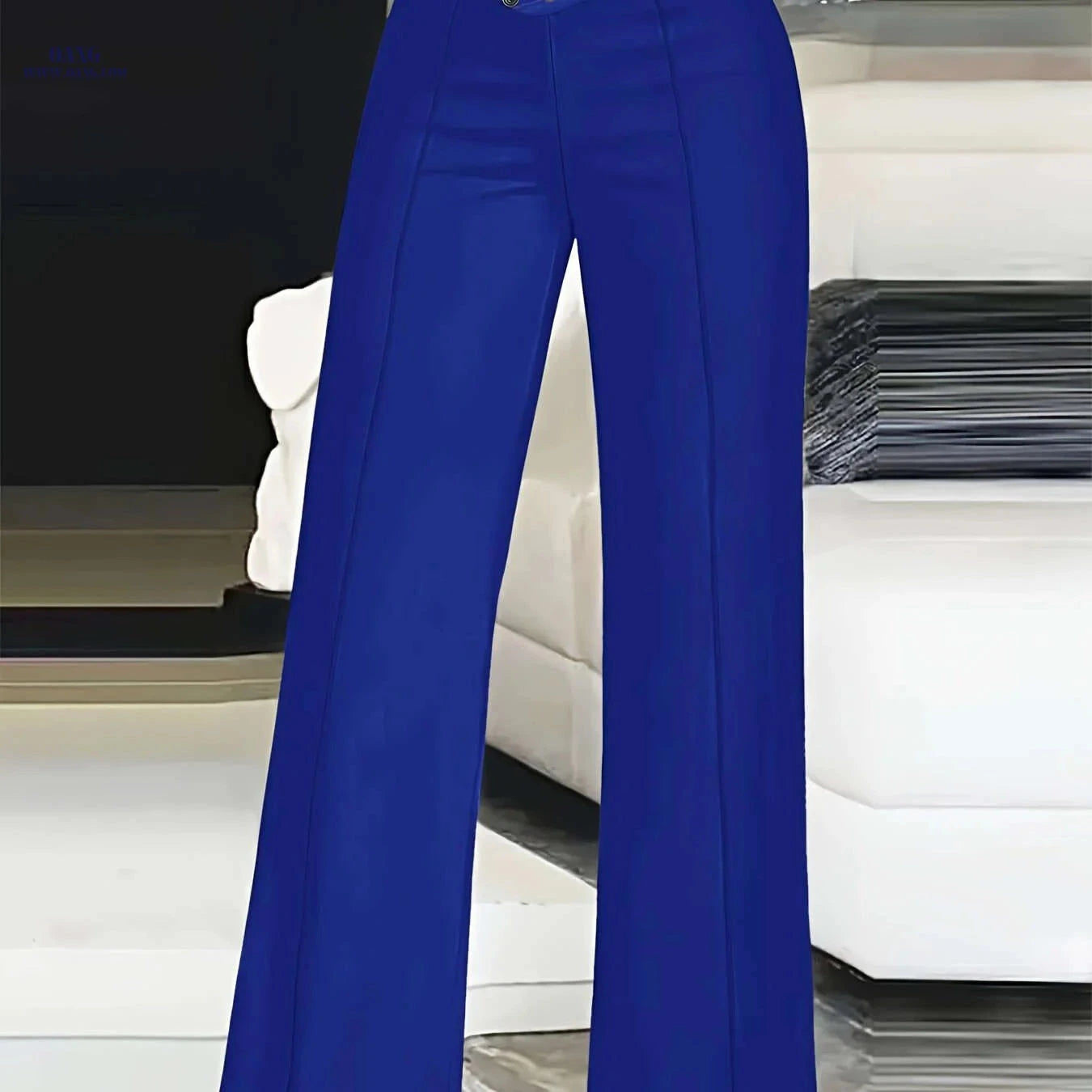 Women's High-Waist Cut-Out Straight-Leg Pants - Casual Polyester Trousers   OAXG 