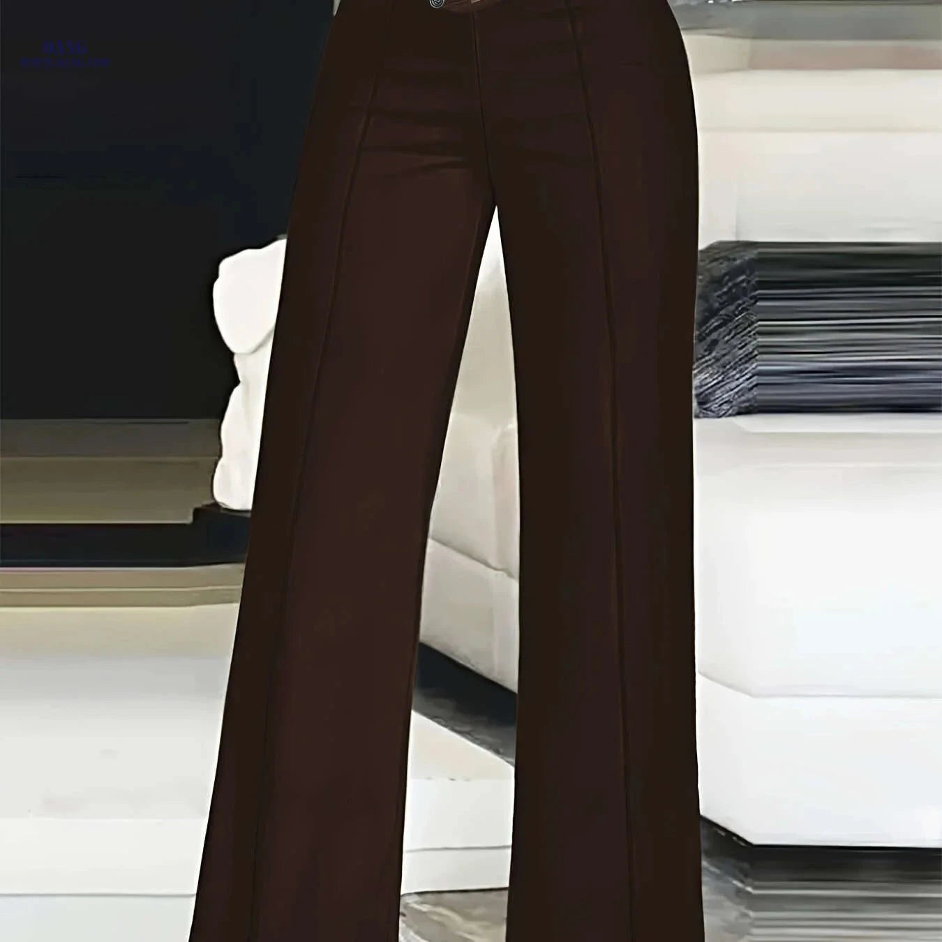 Women's High-Waist Cut-Out Straight-Leg Pants - Casual Polyester Trousers   OAXG 