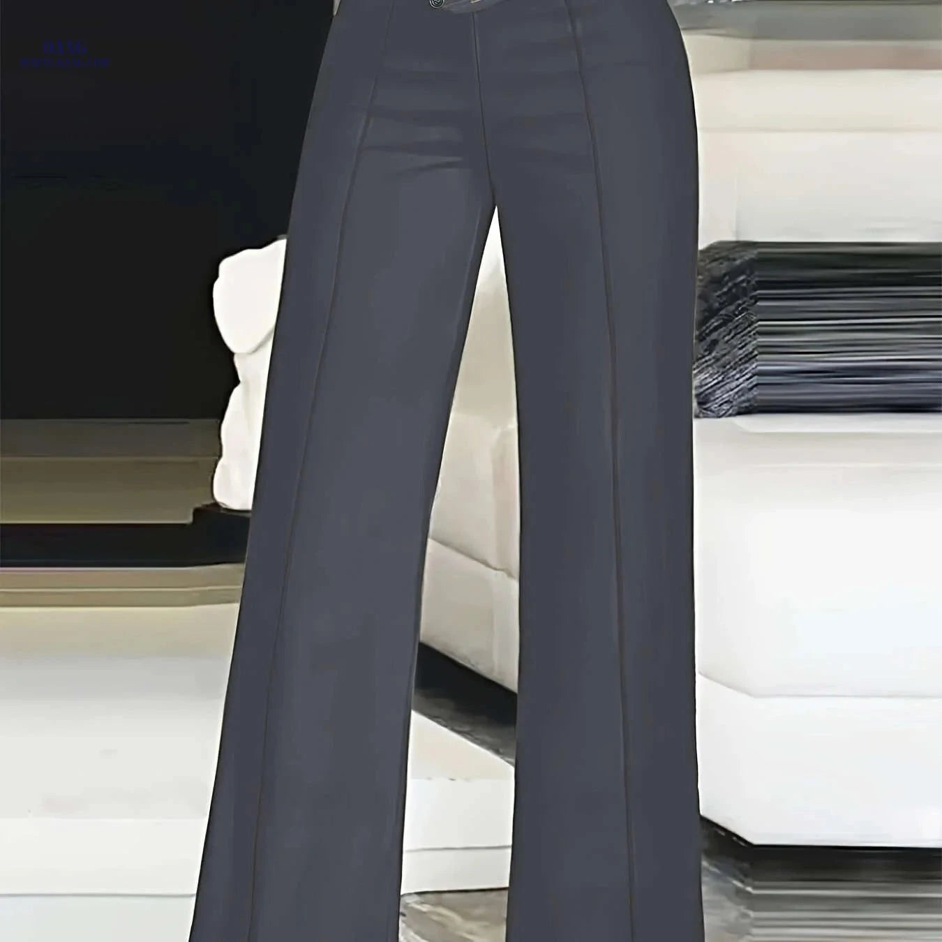Women's High-Waist Cut-Out Straight-Leg Pants - Casual Polyester Trousers   OAXG 