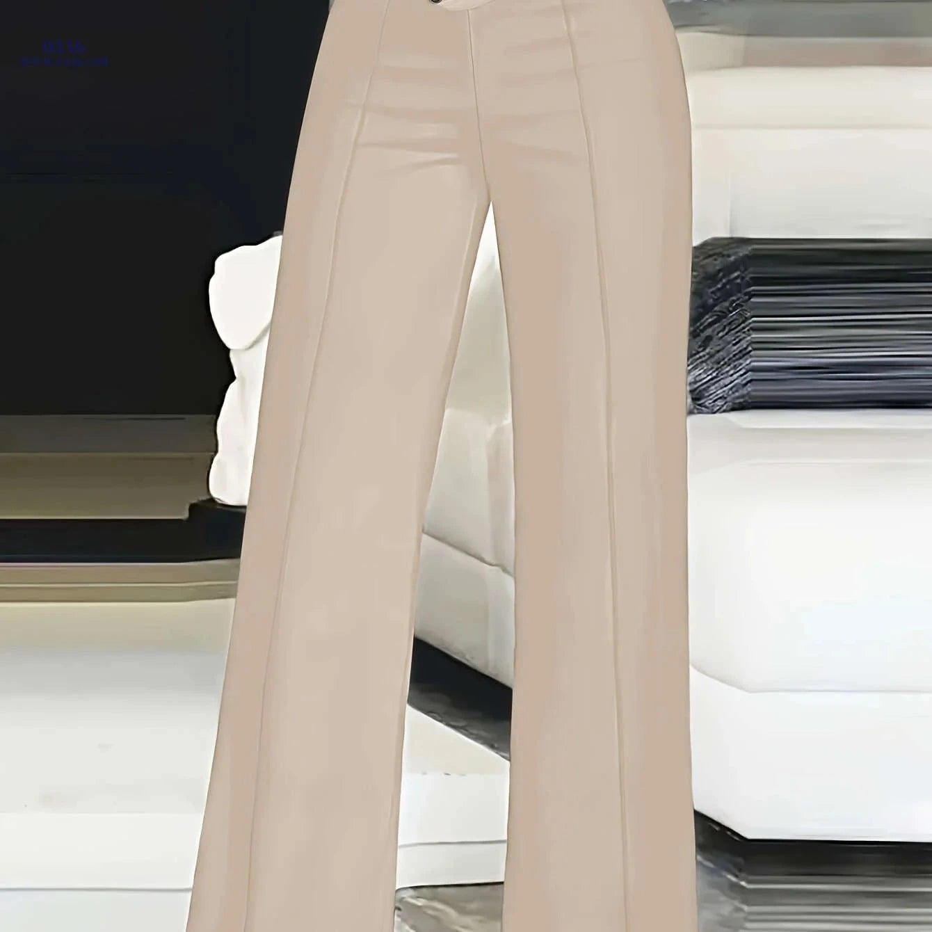 Women's High-Waist Cut-Out Straight-Leg Pants - Casual Polyester Trousers   OAXG 