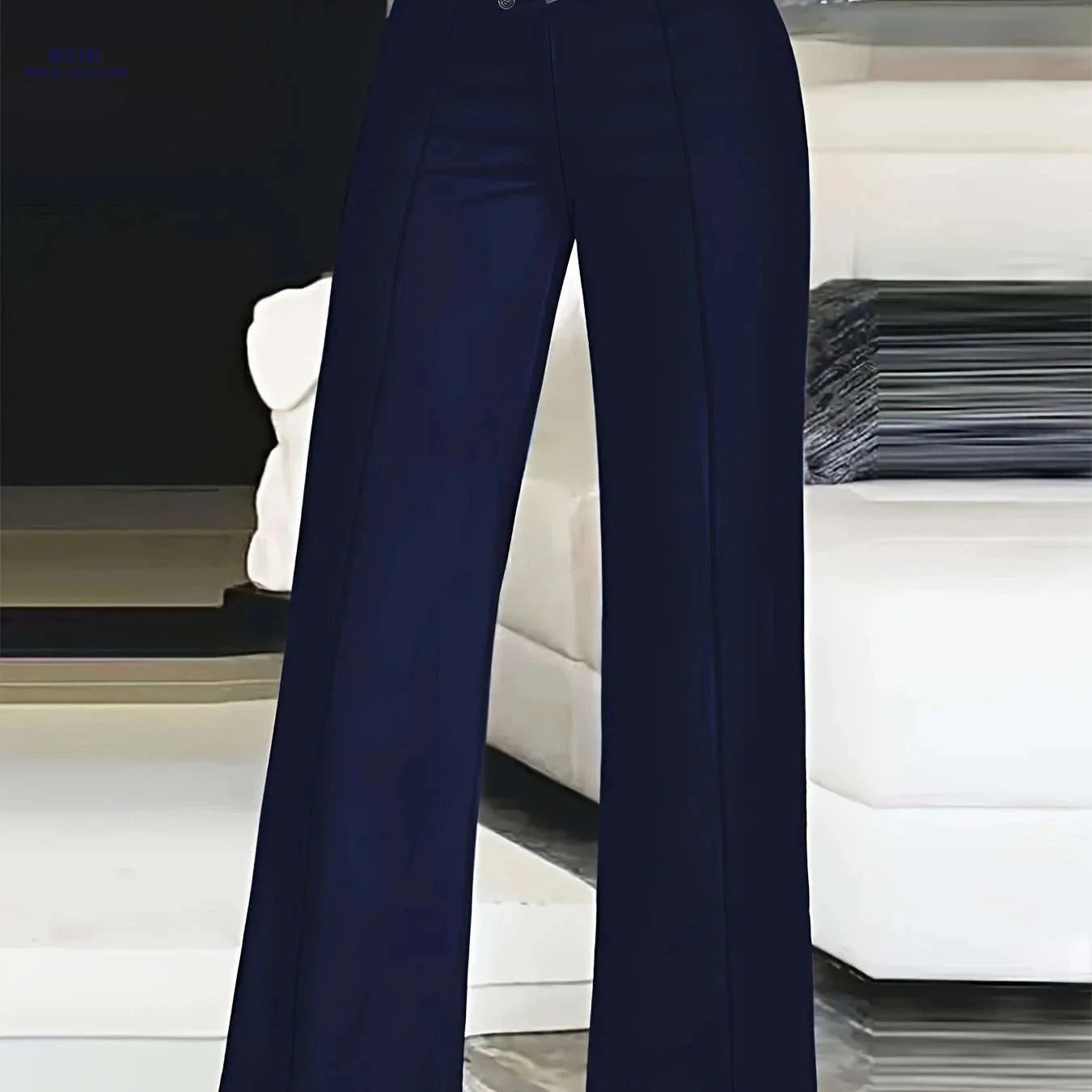 Women's High-Waist Cut-Out Straight-Leg Pants - Casual Polyester Trousers   OAXG Black / S