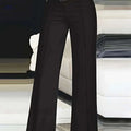 Women's High-Waist Cut-Out Straight-Leg Pants - Casual Polyester Trousers   OAXG Black / S