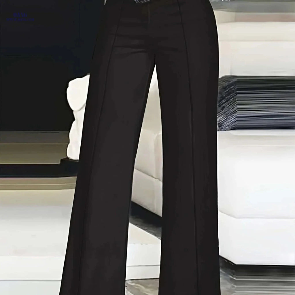 Women's High-Waist Cut-Out Straight-Leg Pants - Casual Polyester Trousers   OAXG Black / S