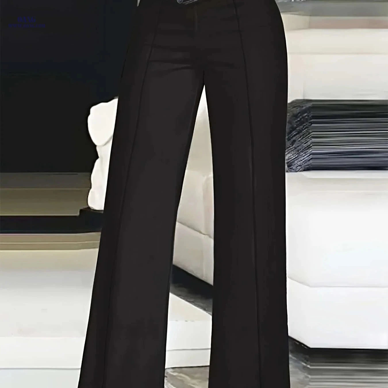 Women's High-Waist Cut-Out Straight-Leg Pants - Casual Polyester Trousers   OAXG Black / S