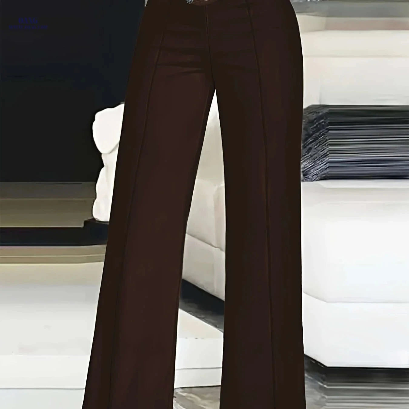 Women's High-Waist Cut-Out Straight-Leg Pants - Casual Polyester Trousers   OAXG Black / S