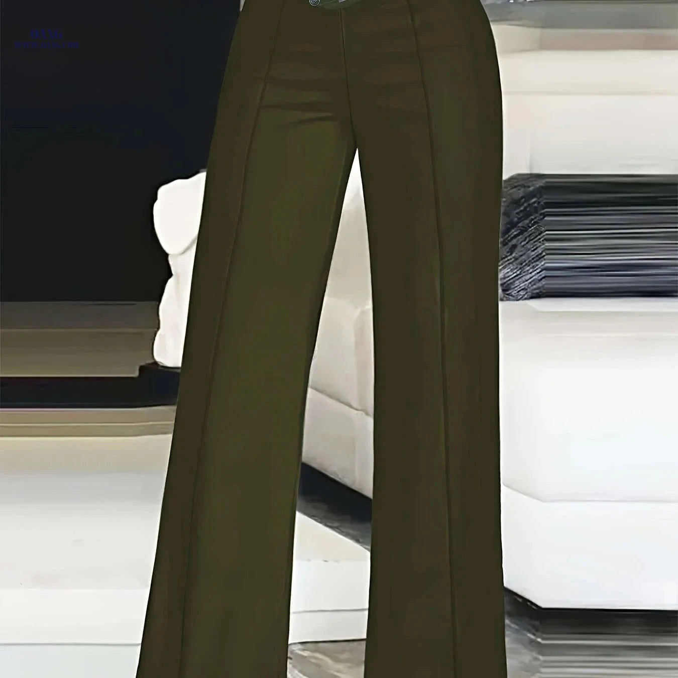 Women's High-Waist Cut-Out Straight-Leg Pants - Casual Polyester Trousers   OAXG 