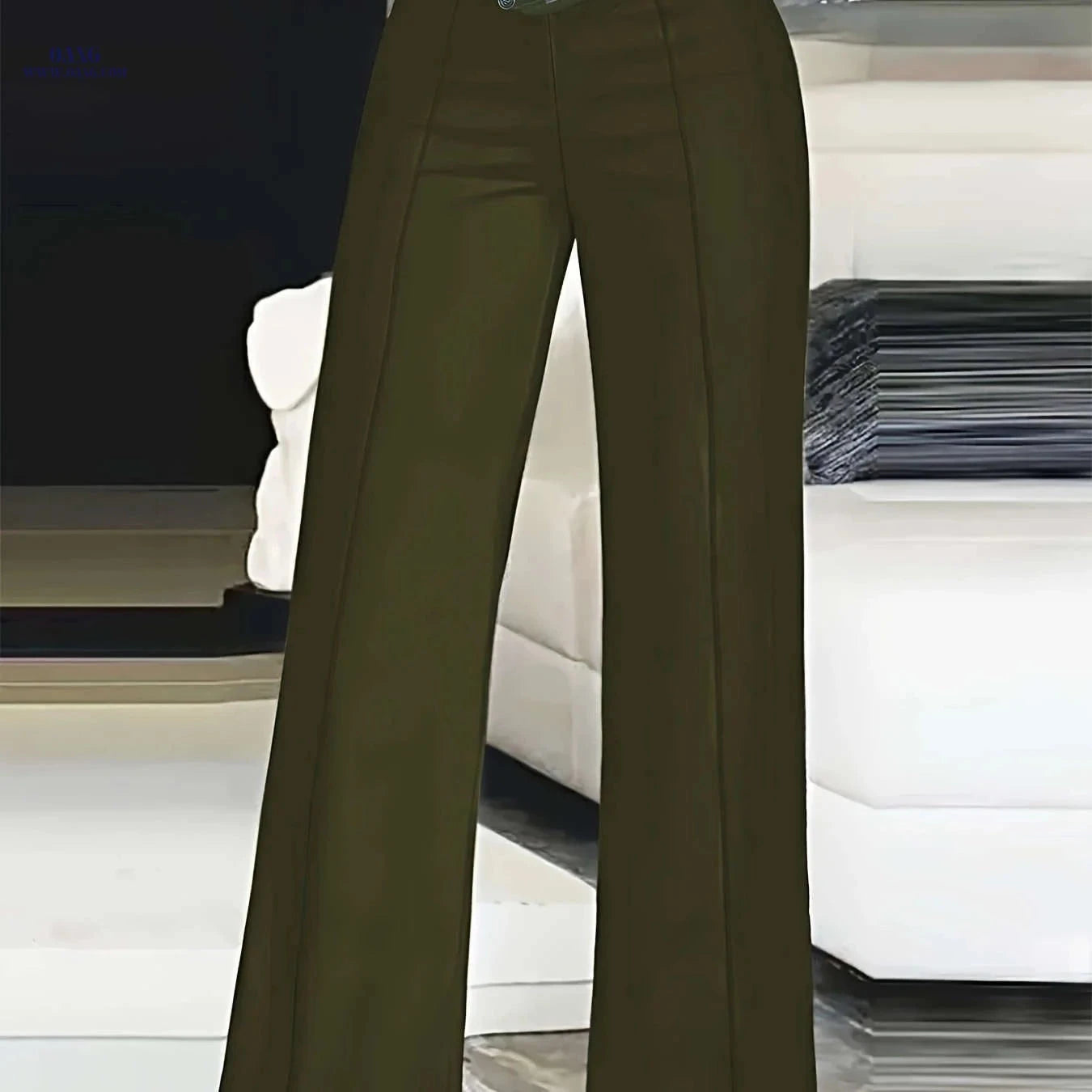 Women's High-Waist Cut-Out Straight-Leg Pants - Casual Polyester Trousers   OAXG 