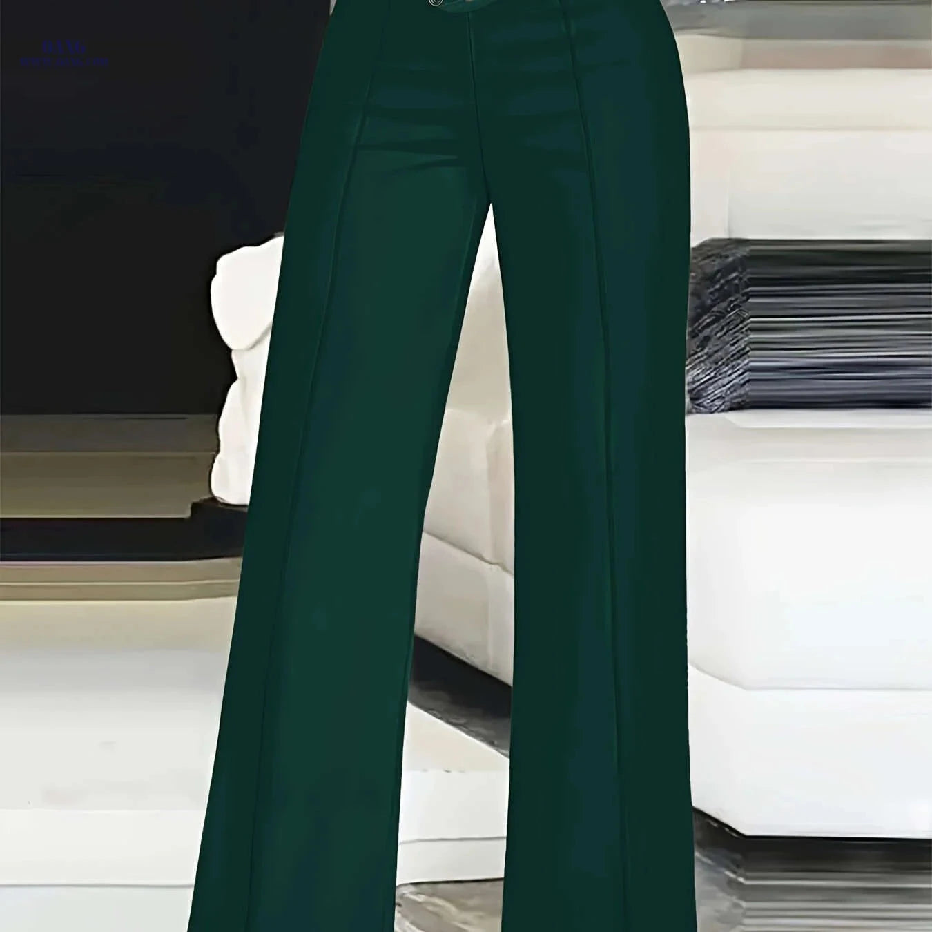 Women's High-Waist Cut-Out Straight-Leg Pants - Casual Polyester Trousers   OAXG 