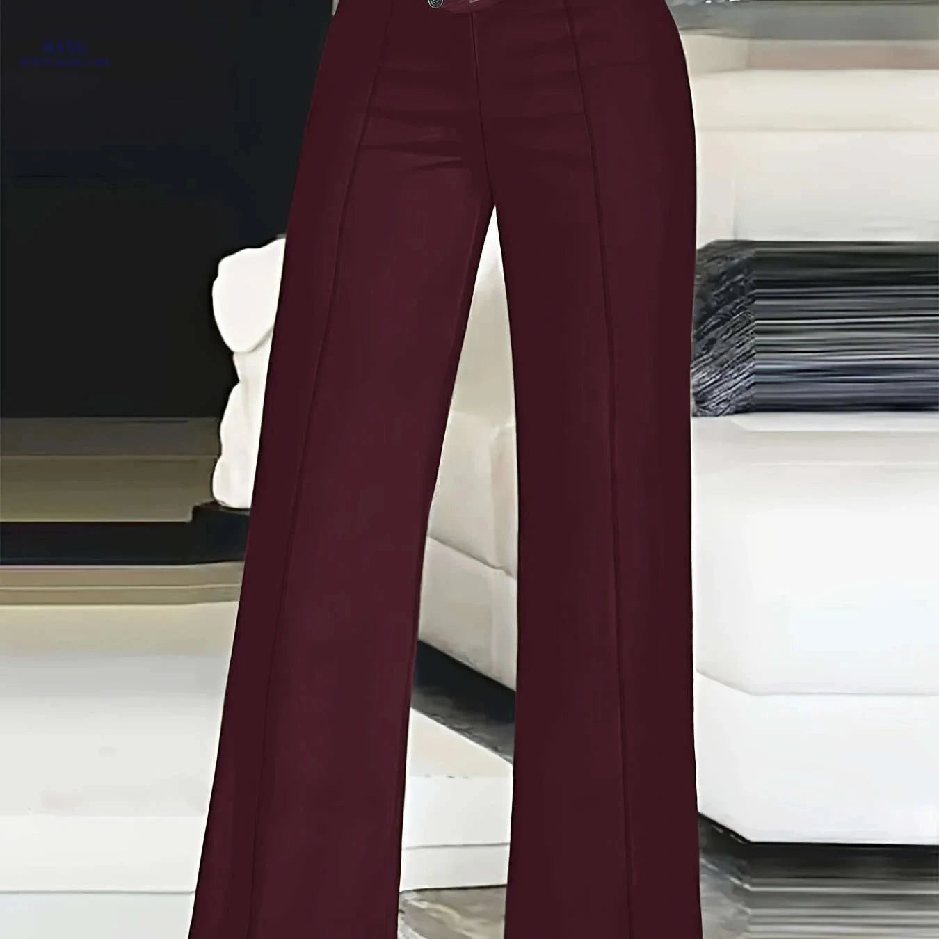 Women's High-Waist Cut-Out Straight-Leg Pants - Casual Polyester Trousers   OAXG 