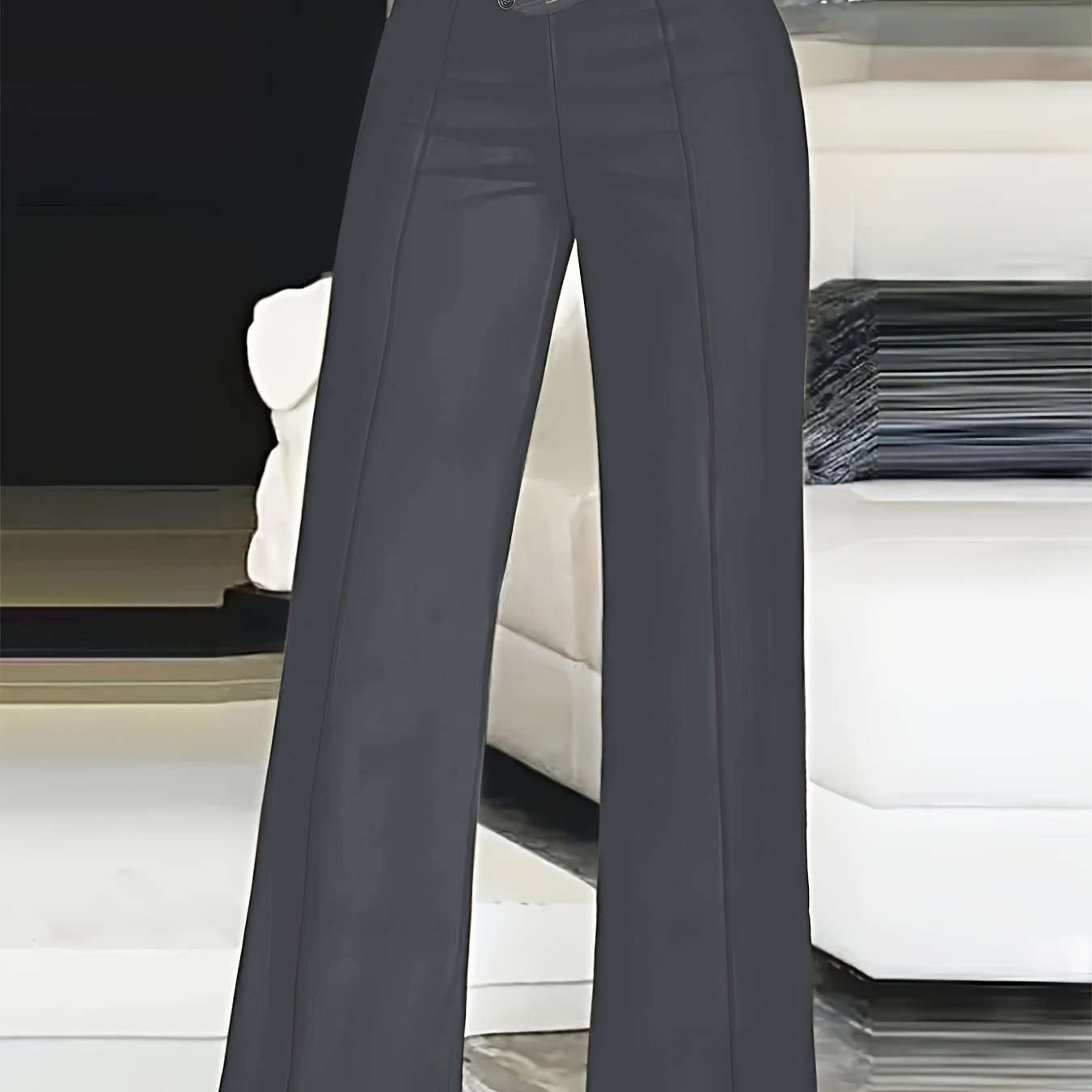 Women's High-Waist Cut-Out Straight-Leg Pants - Casual Polyester Trousers   OAXG 