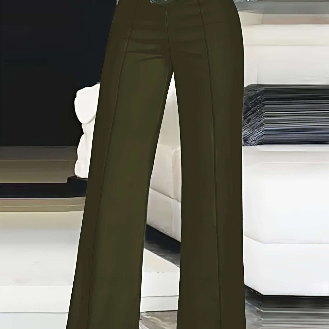 Women's High-Waist Cut-Out Straight-Leg Pants - Casual Polyester Trousers   OAXG 