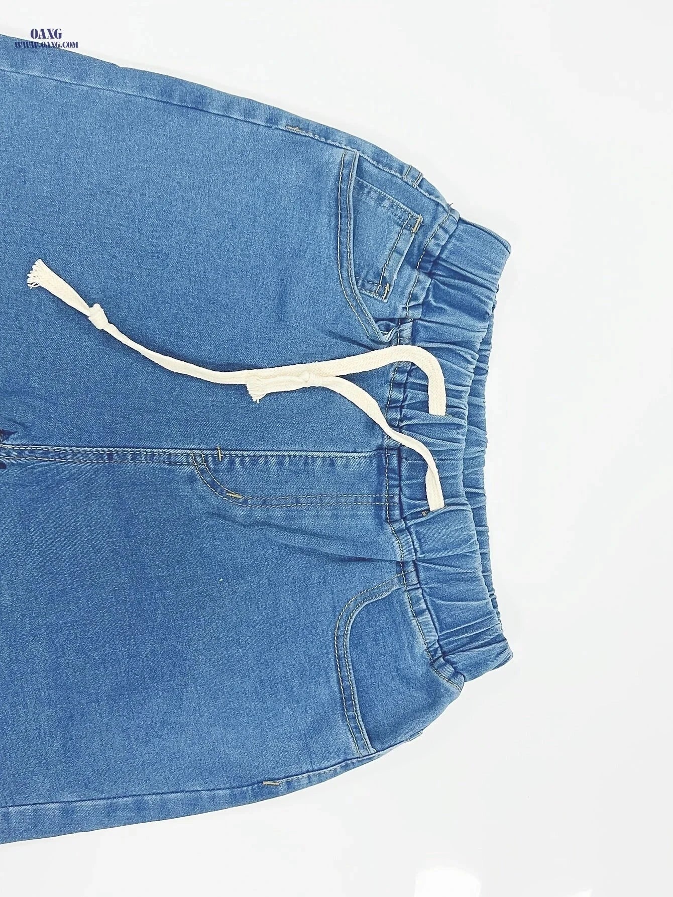 Women's High Waist Denim Shorts - Stretch Fabric, Drawstring Waist   OAXG 
