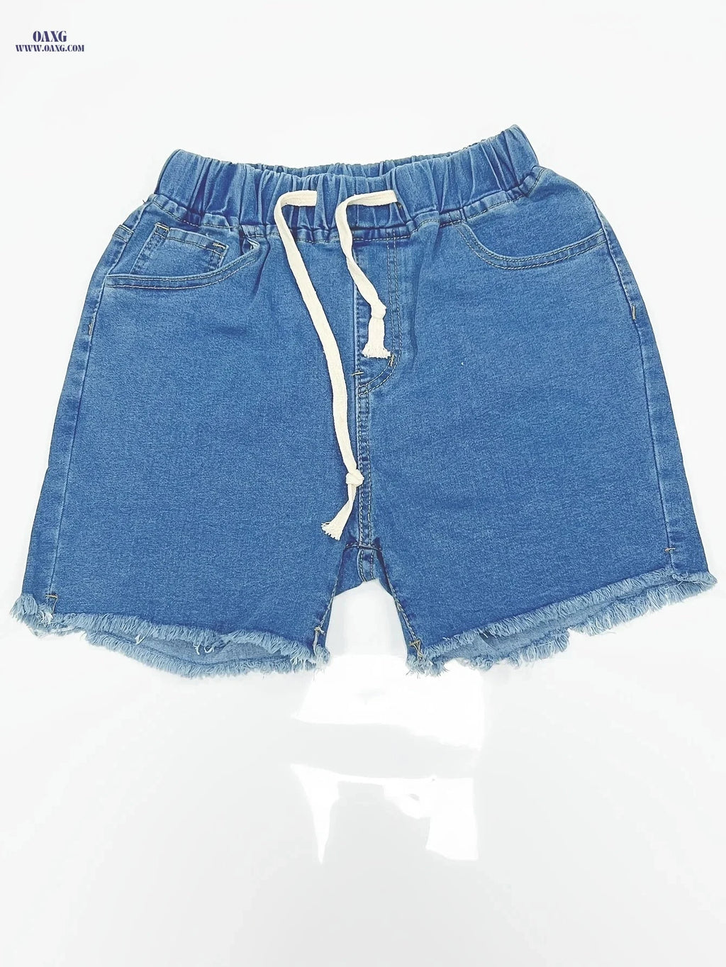 Women's High Waist Denim Shorts - Stretch Fabric, Drawstring Waist   OAXG 