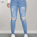 Women's High-Waist Distressed Skinny Jeans - All-Season Style, Button Fly   OAXG Sky Blue / XS