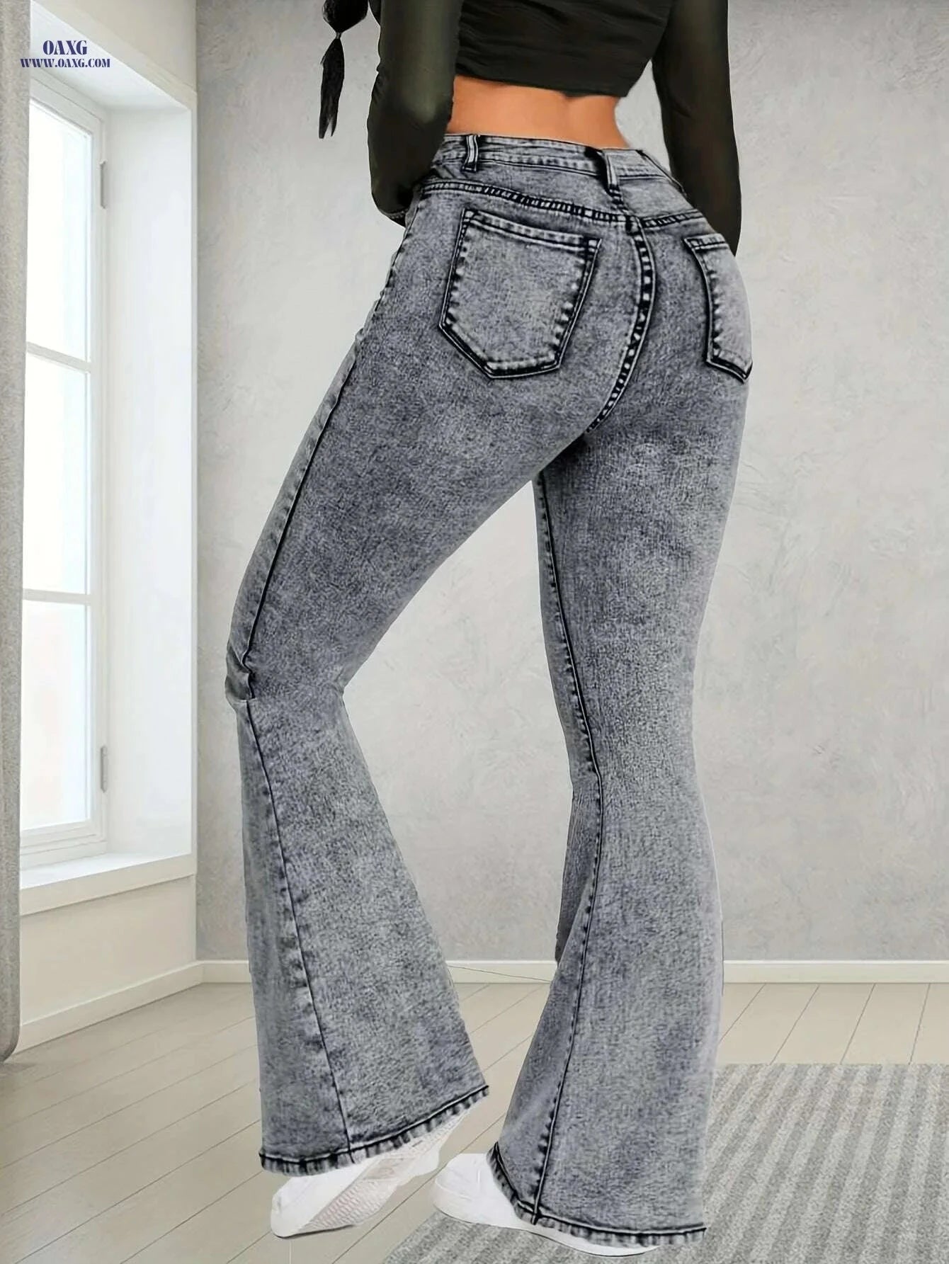 Women's High-Waist Flare Jeans - Non-See-Through Stretch Denim   OAXG Grey / XS