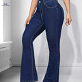 Women's High Waist Flare Jeans - Preppy Style, Long Length Denim   OAXG Blue / XS