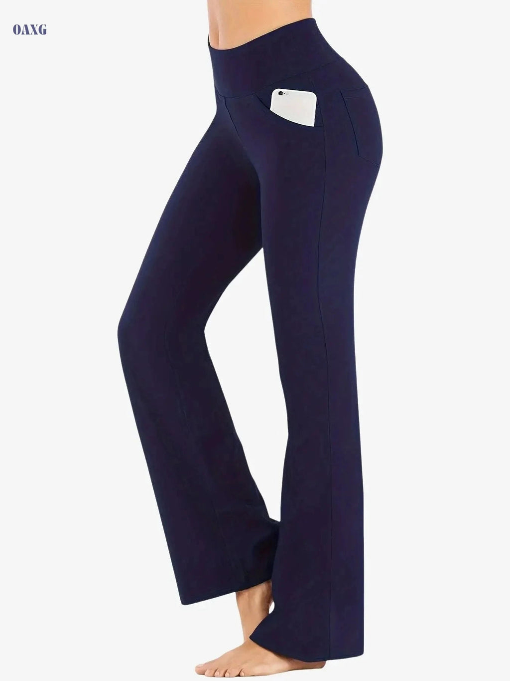 Women's High Waist Flared Sports Pants – Solid Color with Pocket   OAXG 