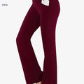 Women's High Waist Flared Sports Pants – Solid Color with Pocket   OAXG 