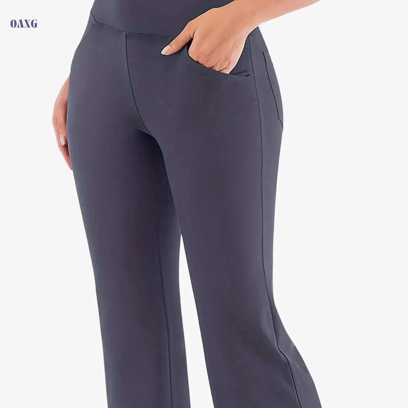 Women's High Waist Flared Sports Pants – Solid Color with Pocket   OAXG crimson / S