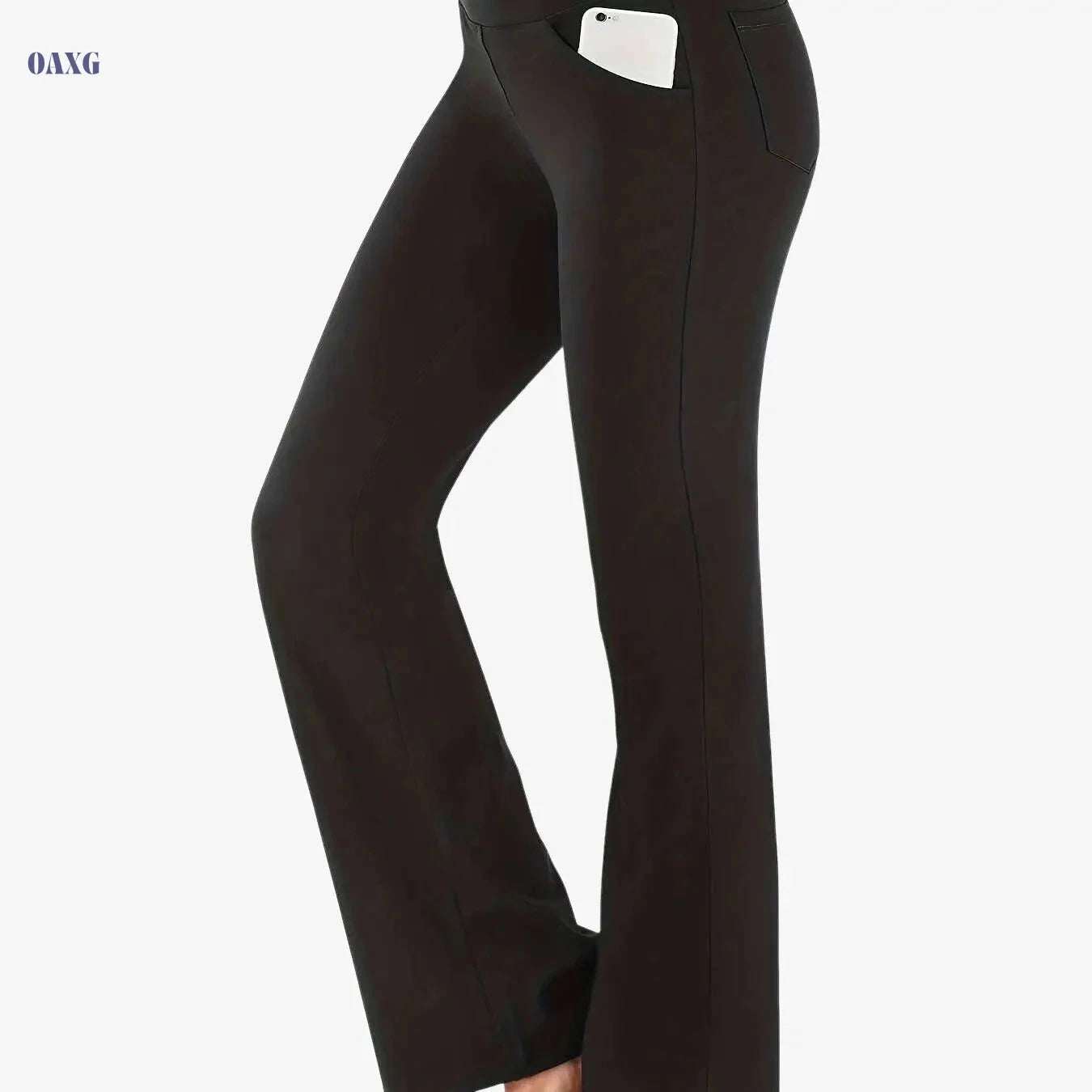 Women's High Waist Flared Sports Pants – Solid Color with Pocket   OAXG 
