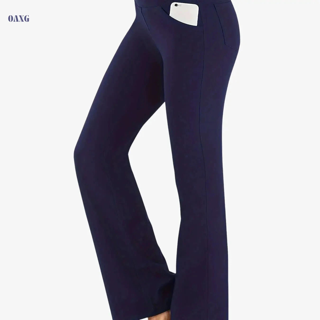 Women's High Waist Flared Sports Pants – Solid Color with Pocket   OAXG 